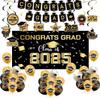 2025 Graduation Decorations, Black Class of 2025 Banner Hanging Swirl, Balloons and Honeycomb for Congrats Grad Party Decorations view 1