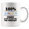 100 Percent Chance Of Me Telling You The Forecast Meteorologist Gifts Weatherman Weatherwoman Meteorology Weather Novelty Drinkware Ceramic Mug 11 oz White view 1