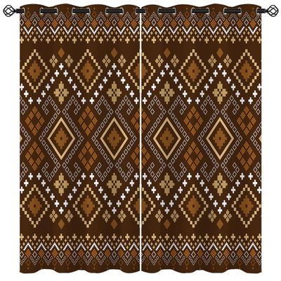 Aztec Blackout Curtains for Girls Boy Home Decor, Southwestern Native Rustic Geometric Art Brown Grommet Thermal Insulated Drapes Darkening Window Curtain for Bedroom Living Room, 42 x 45 Inch