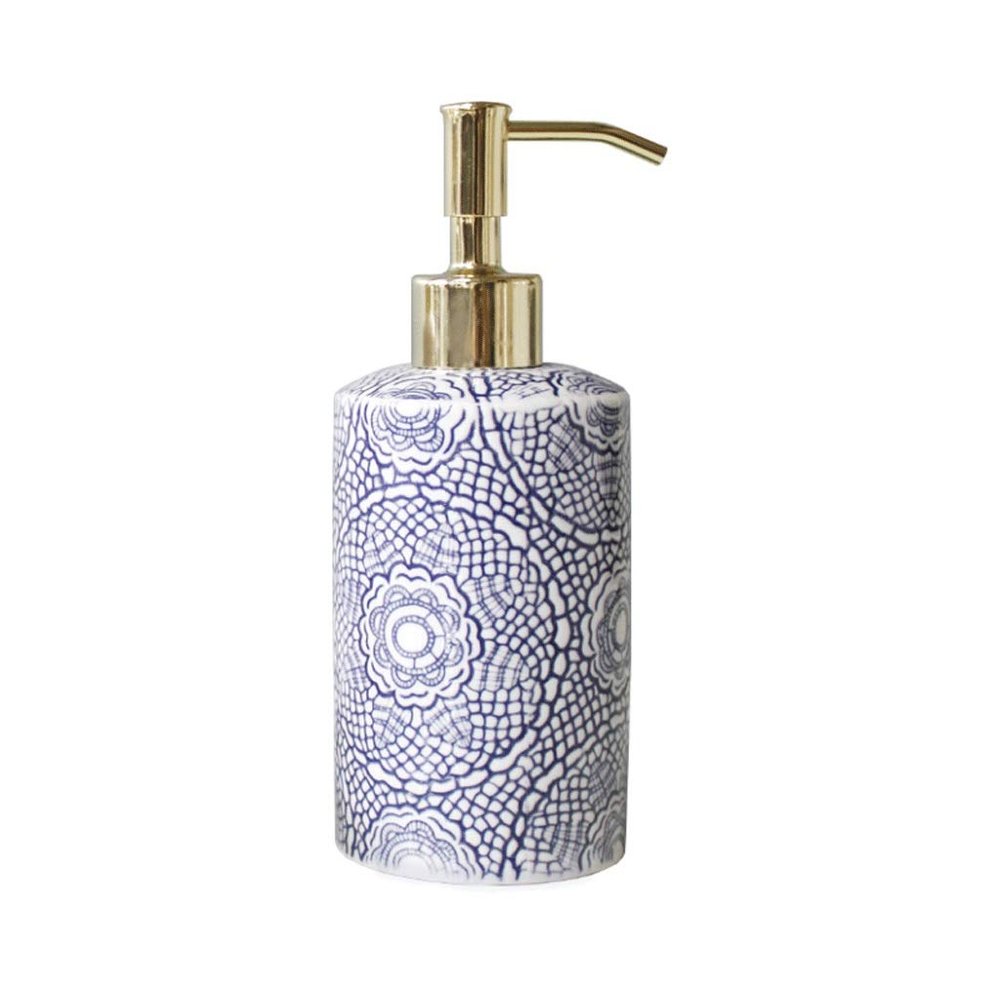 Countertop Soap Dispensers Ceramic soap Dispenser with Stainless Steel Pump,Manual,Refillable for Soaps Shampoo Lotions 11.8oz Soap dispensers (Blue)
