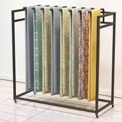 Rolling Fabric Sample Display Rack, Commercial Adjustable Storage Holder for Quilts/Fabric Samples/Bed Sheets/Towels Hanging, Freestanding Organizer with Removable Swivel Bar(120x45x135cm/47.2x17.7x53