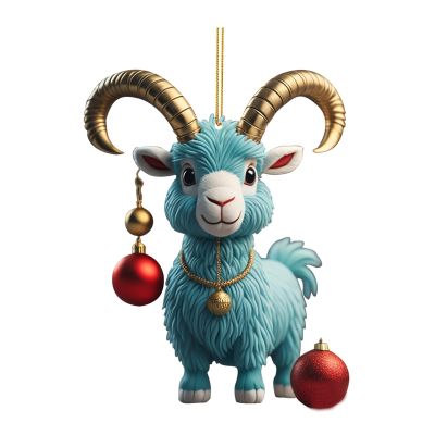 HELLORSO Goat Christmas Hanging Ornaments for Christmas Tree, Acrylic Goat Figurines Christmas Tree Hanging Ornament, Cute Cartoon Decorative Car Interior Pendant Hanging Decorations (I)