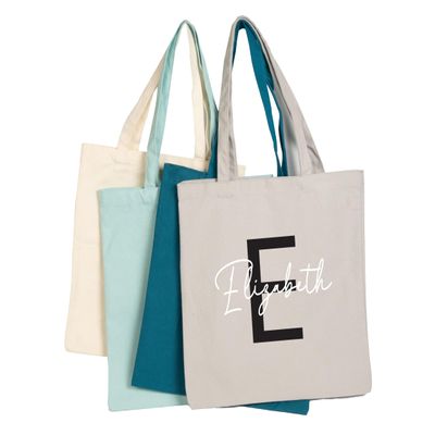 Gift Valley Personalized 15" Colorful Canvas Tote Bag  Custom Name & Initials Printed, Eco-Friendly Reusable Bag with Vinyl & DTF Printing  Durable Cotton Canvas for Shopping & Everyday Use