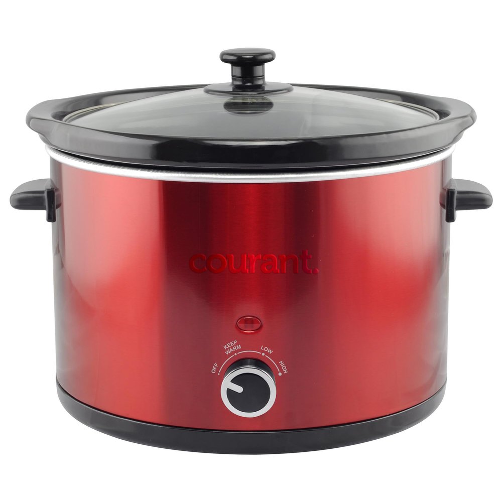 Courant 5.5 Quart Slow Cooker with Removable Ceramic Insert, & Glass Lid With Three Temperature Settings Red