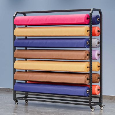 Commercial Fabric Roll Storage Rack, Vinyl Cart Mobile Rack, Adjustable Hanging Rod, Movable Car Color Change Film Organiser Holder with Wheels for Leather Rolls/Window Film/Wallpaper Displays(14 rods