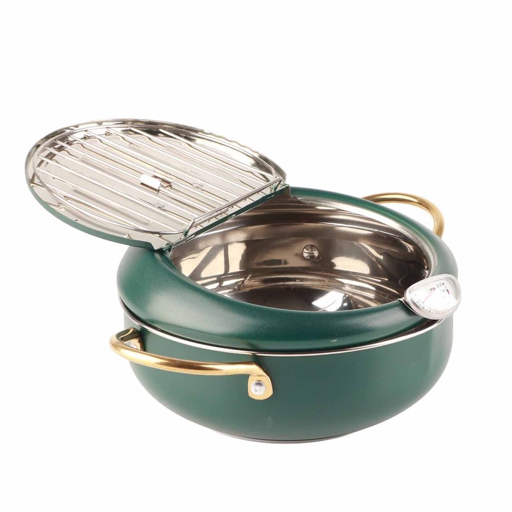 Thermometer Equipped Frying Pot, Stainless Steel Fryer Pan for Induction Cooker, for Home Chefs