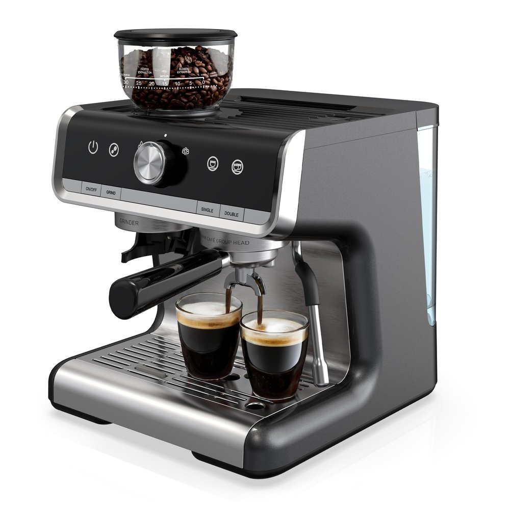 Takywep Espresso Machine, 20 Bar Semi-Automatic Espresso Coffee Maker With Grinder, Milk Frother Steamer Wand for Cappuccino, Latte, Macchiato, 95-Ounce Water Tank, PID Temperature Control,Dark Gray