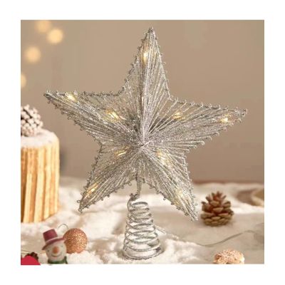 Christmas Tree Star Topper with Lights Battery-Powered Glittered 3D Star Light for Christmas Decorations (Style A-Silver String Light)