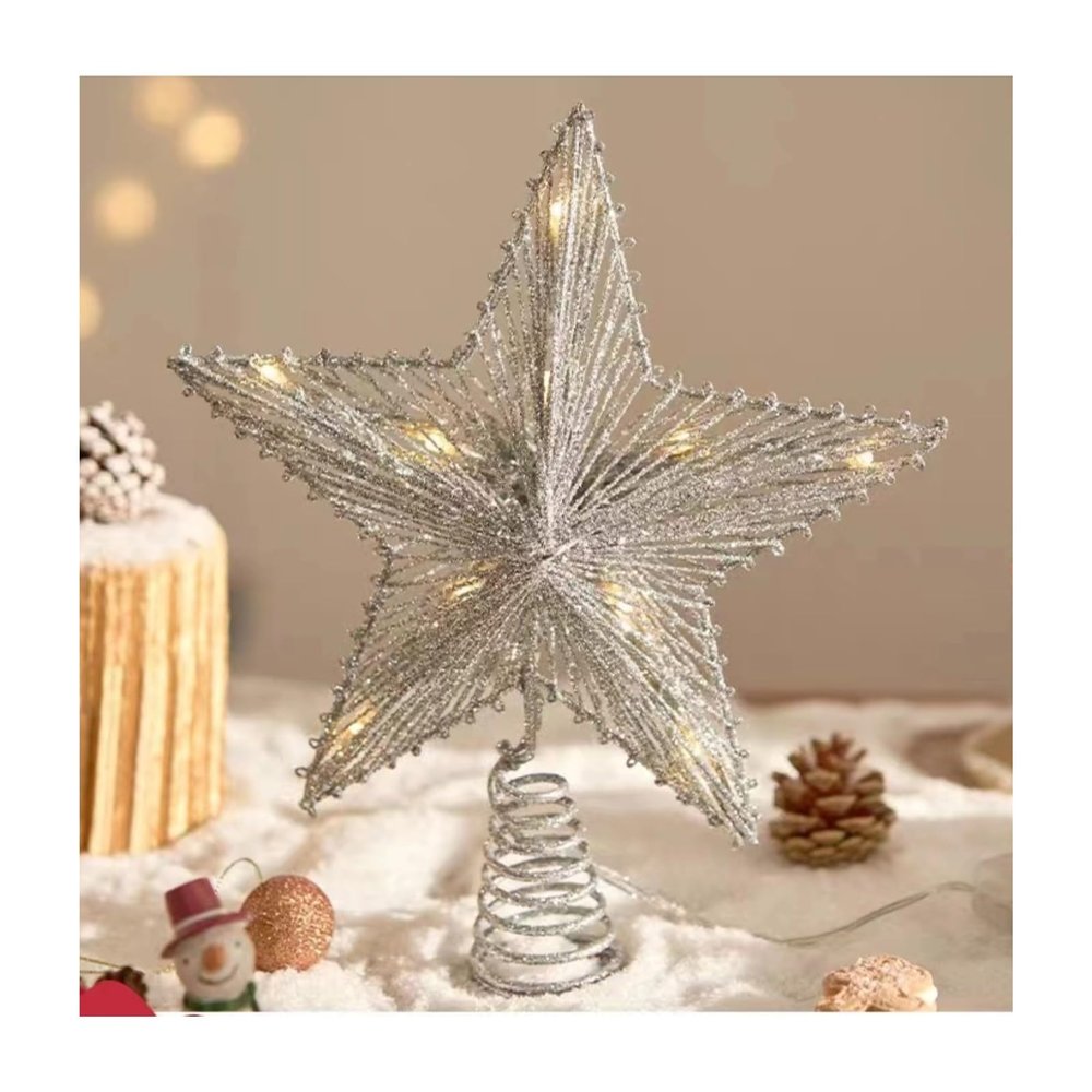 Christmas Tree Star Topper with Lights Battery-Powered Glittered 3D Star Light for Christmas Decorations (Style A-Silver String Light)