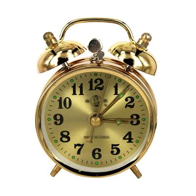 FCYADDQ Alarm Clock Modern Mechanical Alarm Clock Horseshoe Manual Wind Up Vintage Metal Clock Double Bell Clocks with Backlight Projector Gold Alarm