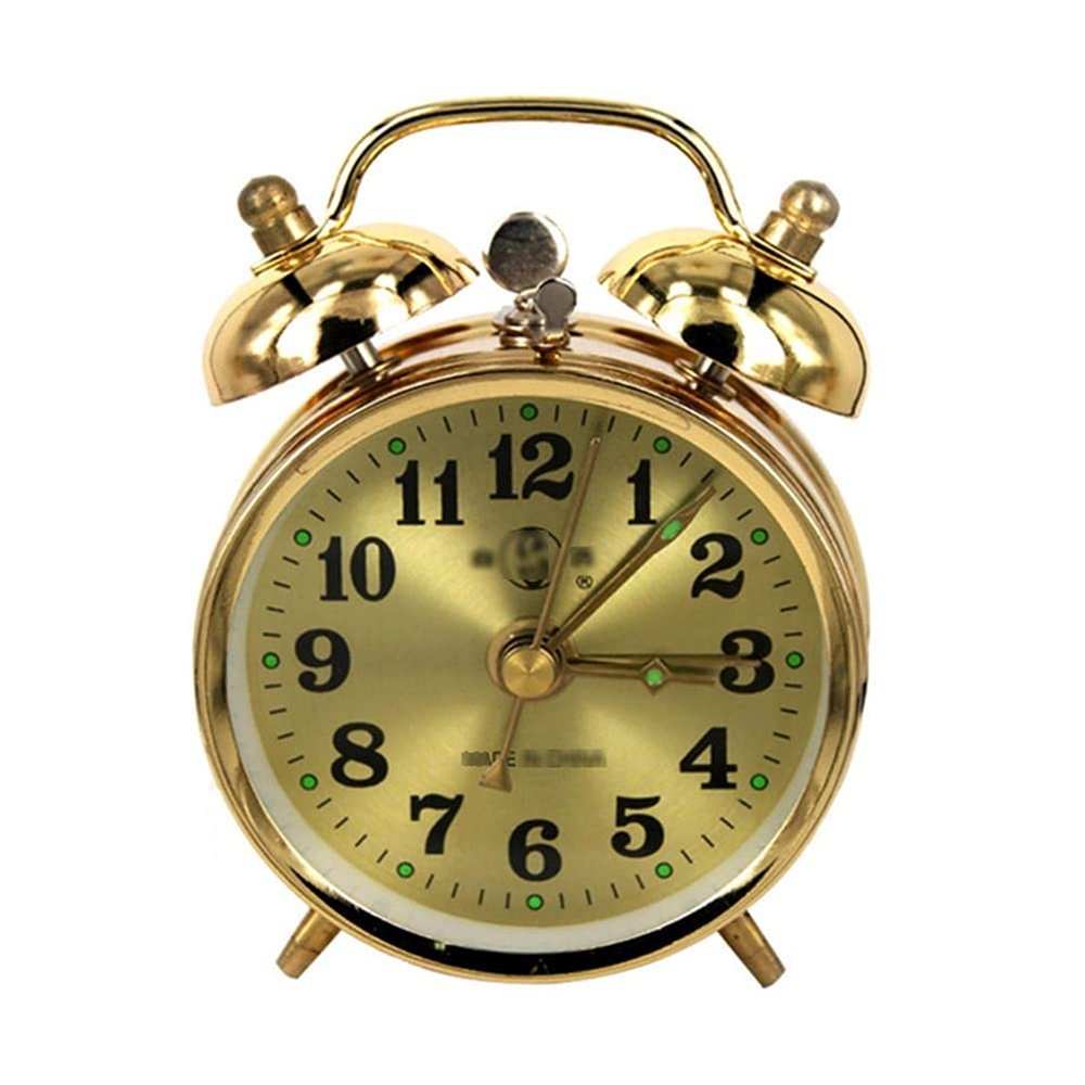 FCYADDQ Alarm Clock Modern Mechanical Alarm Clock Horseshoe Manual Wind Up Vintage Metal Clock Double Bell Clocks with Backlight Projector Gold Alarm