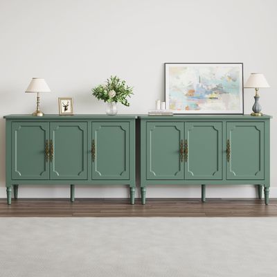 RoyalCraft 2 Piece Storage Cabinet with 3 Doors, Sideboard Cabinet with Adjustable Shelves, Wood Buffet Cabinet with Turned Legs, for Entryway, Living Room, Dining Room, Green