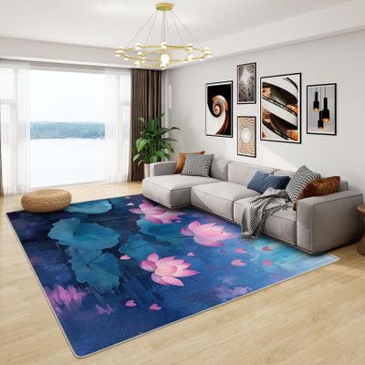Phtbz Lotus Rug - Lotus Rugs for Living Room, 7x10 ft Washable Non-Slip Stain Resistant Lotus Flower Area Rug, Pink Lotus Carpet for Living Room, Bedroom, Floral Home Decor & Gifts