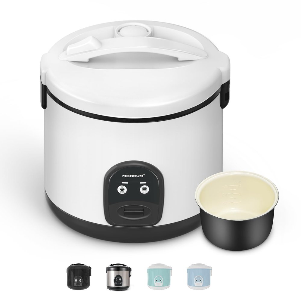 MOOSUM Electric Rice Cooker with One Touch for Asian Japanese Sushi Rice, 10-cup Uncooked/20-cup Cooked, Fast&Convenient Cooker with Steamer, Stainless Steel Housing and Auto Warmer, White