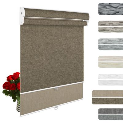 PQRSHADE Cordless Dual Roller Shades with Cassette Valance,Double Window Shades Custom Blackout and Light Filtering Shades,Day Night Roller Blinds for Home Office Bedroom,77" W x 68" H,Linen Brown