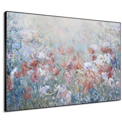 60"x72" XL Framed Wall Art - Decor Field Pastel Wildflower Landscape (Frame Assembly Required)