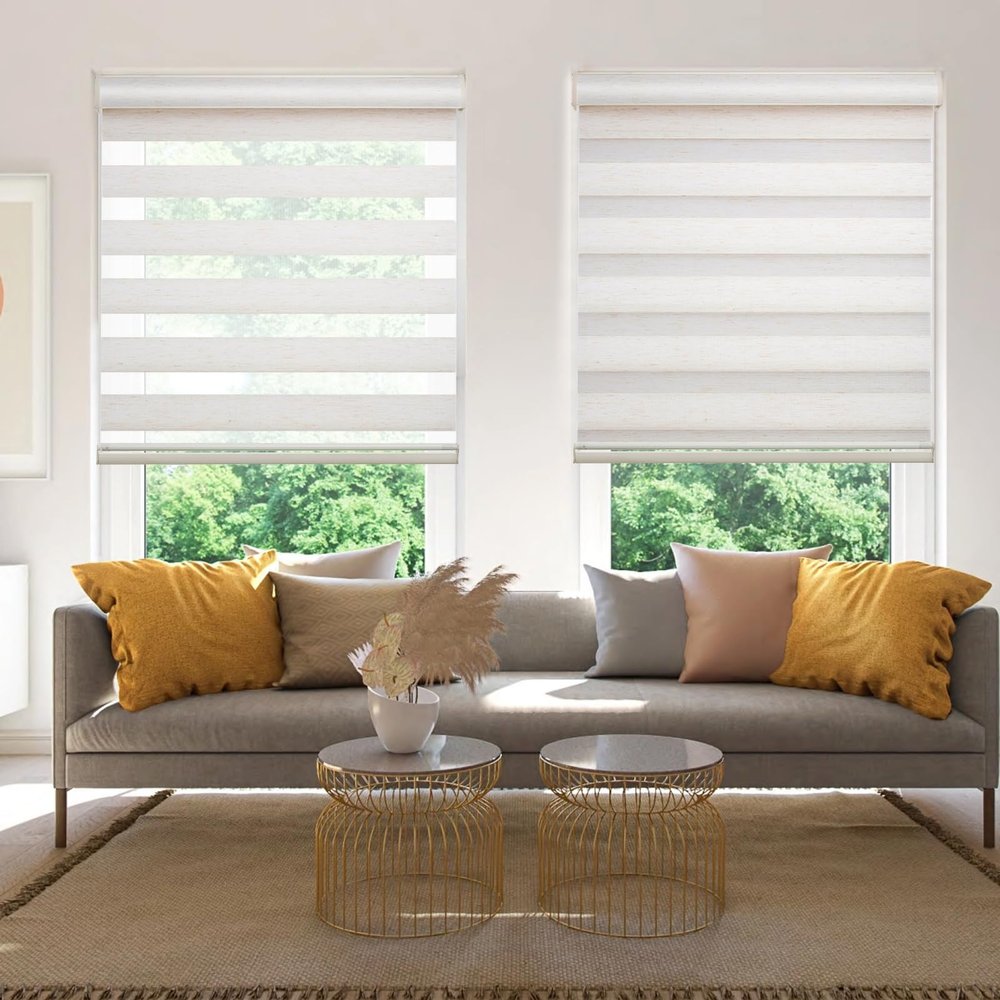 Changshade Cordless Zebra Blinds for Windows, Modern Dual Layer Zebra Blinds with Light Filtering & Privacy Control,Easy Install Zebra Blinds for Indoor Windows,47" W72" H,Beige
