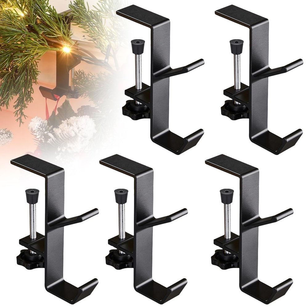MUHRNULH 2 in 1 Garland Stocking Mantel Holders Adjustable Stocking Hangers for Garland No Drill Garland Fireplace Stocking Hanger with 2 Hooks for Home Christmas Decoration (Black)