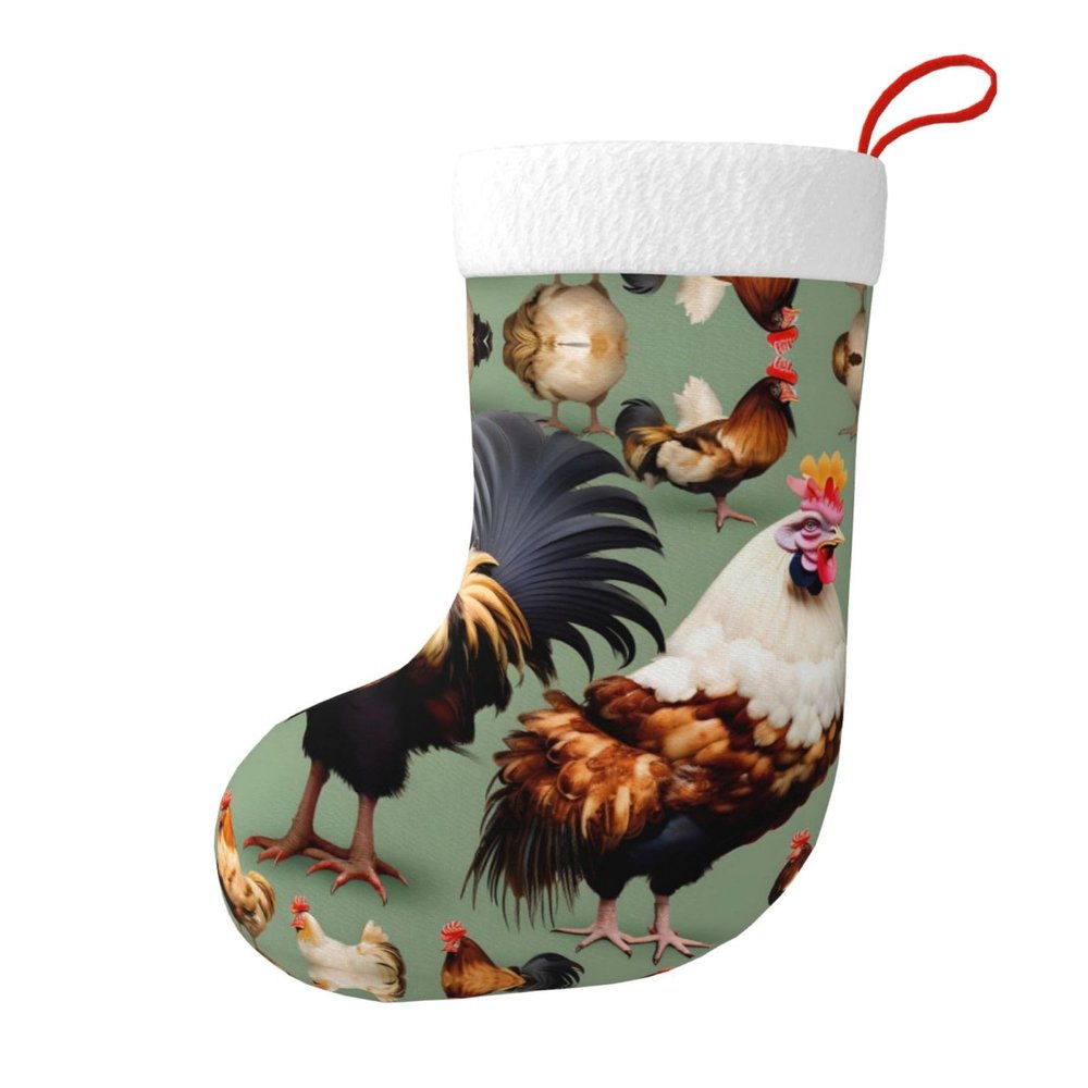 WZYCWB Rooster and Chicken Christmas tree storage socks Christmas New Year holiday party event Christmas decoration socks, 17.7 * 11 inches,