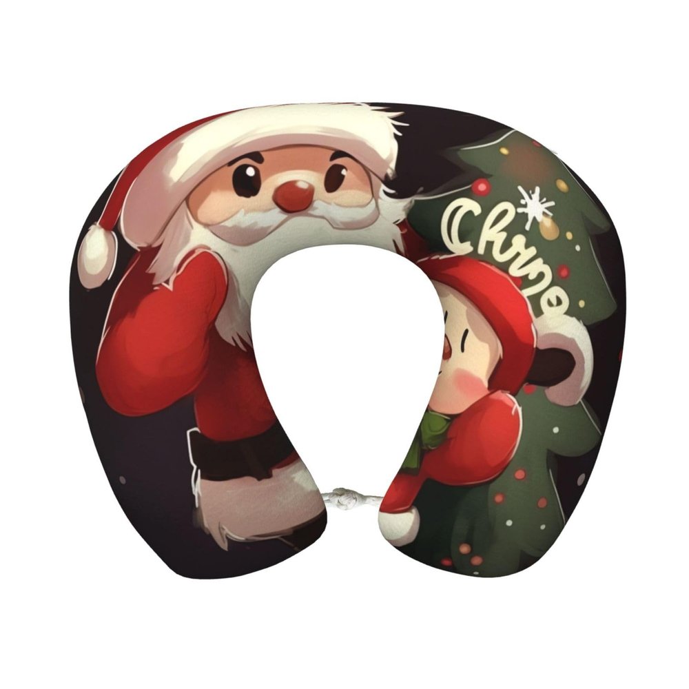 Dwrepo Merry Christmas Neck Pillows for Sleeping Memory Foam Travel Pillow for Airplanes Travel Neck Flight Pillow U Shaped Portable Headrest for Car, Home, Office, Washable Cover