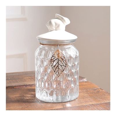 3UOOWWFA Canister Set Glass Jar Ceramic Bunny Lid Airtight Kitchen Canister Jar for Candy or Counter 1/3 Kitchen Jar Clear Storage Container for Tea (Color: 1pc) (1pc) Tea Caddy (1pcs A)