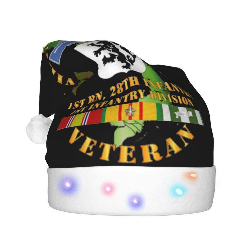 DWWKWJ Vietnam Combat Infantry Veteran Christmas Hat Xmas Holiday Party Hat With Led Light Santa Hat For Xmas New Year Party Headwear