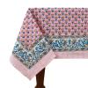 110x110 Inches Square Hand Block Printed Cotton Tablecloth, Pink Blue Floral Table Cloths Washable, Indian Table Linen for Valentine Thanksgiving Gifts Home Decor Dinning Outdoor view 1