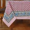 110x110 Inches Square Hand Block Printed Cotton Tablecloth, Pink Blue Floral Table Cloths Washable, Indian Table Linen for Valentine Thanksgiving Gifts Home Decor Dinning Outdoor view 4