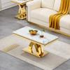 47" White Faux Marble Coffee Table, Modern Gold Coffee Table for Living Room,Luxury Cocktail Table with X-Shape Geometric Stainless Steel Frame,Rectangular Center Table Tea Table for Living Room view 3