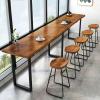 Hwijk Industrial Bar Table, Solid Wood Counter Height Dining Table, Long Rectangular Narrow Bar Table (86.6" with 4 stools, Brown) view 1