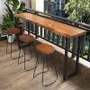 Hwijk Industrial Bar Table, Solid Wood Counter Height Dining Table, Long Rectangular Narrow Bar Table (86.6" with 4 stools, Brown) view 3