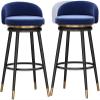 DBZRRKHDC Swivel Counter Bar Stools Set Island/Kitchen/Bar 360 Swivel Black Metal Velvet Counter Stool of 4 with Low Back, Upholstered Dining Chairs for Kitchen Island(Blue-Gold Leg,2 PCS) view 1