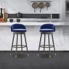 DBZRRKHDC Swivel Counter Bar Stools Set Island/Kitchen/Bar 360 Swivel Black Metal Velvet Counter Stool of 4 with Low Back, Upholstered Dining Chairs for Kitchen Island(Blue-Gold Leg,2 PCS) view 2