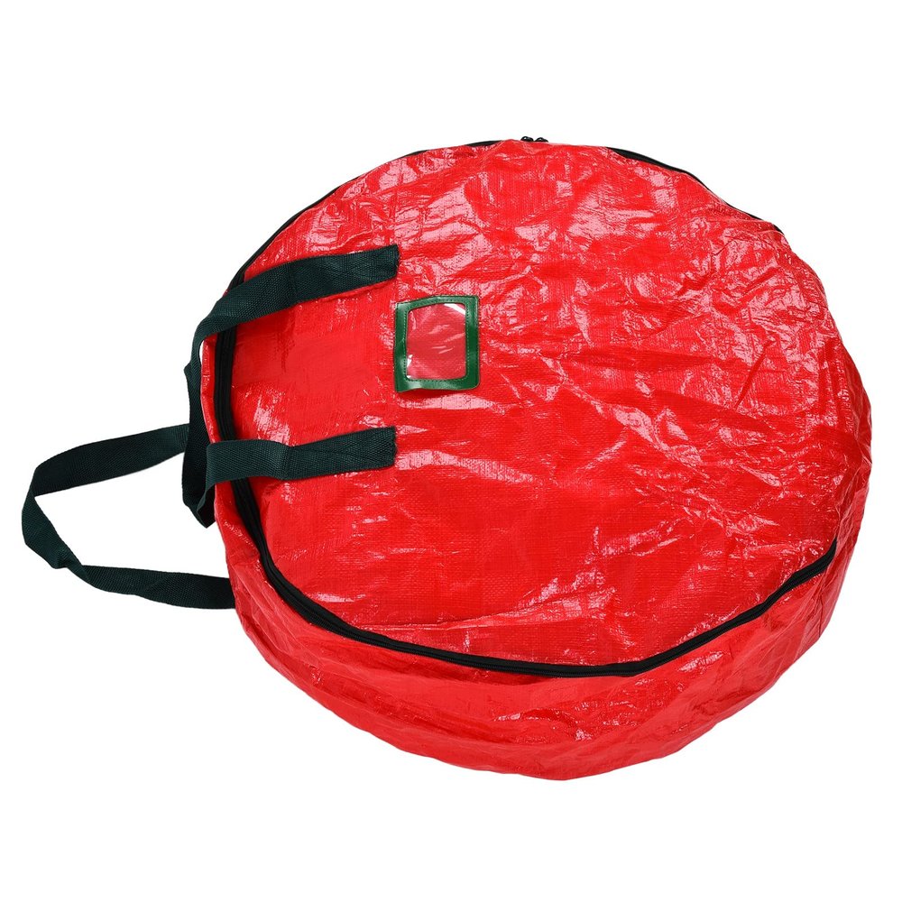 Christmas Storage Bag, Christmas Wreath Storage Bag PE Woven Fabric Round Red Storage Bag for Home Party Office Storage BagChristmas Wreath