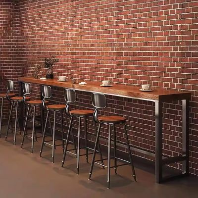 Farmhouse Bar Table Pine Wood Rectangular Bar Height Table Industrial Tall Kitchen Dining Table Long Bar Table Counter Height Table for Coffee Shop Small Space,No Stool