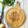 Engraved Round Bamboo Wood Cutting Charcuterie Board Personalized Gift New Couple, Parents, Anniversary, Housewarming, Hostess, Engagement, Friends - Kitchen Name Rolling Pin and Utensils view 1