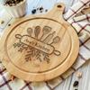 Engraved Round Bamboo Wood Cutting Charcuterie Board Personalized Gift New Couple, Parents, Anniversary, Housewarming, Hostess, Engagement, Friends - Kitchen Name Rolling Pin and Utensils view 2