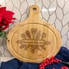 Engraved Round Bamboo Wood Cutting Charcuterie Board Personalized Gift New Couple, Parents, Anniversary, Housewarming, Hostess, Engagement, Friends - Kitchen Name Rolling Pin and Utensils view 4