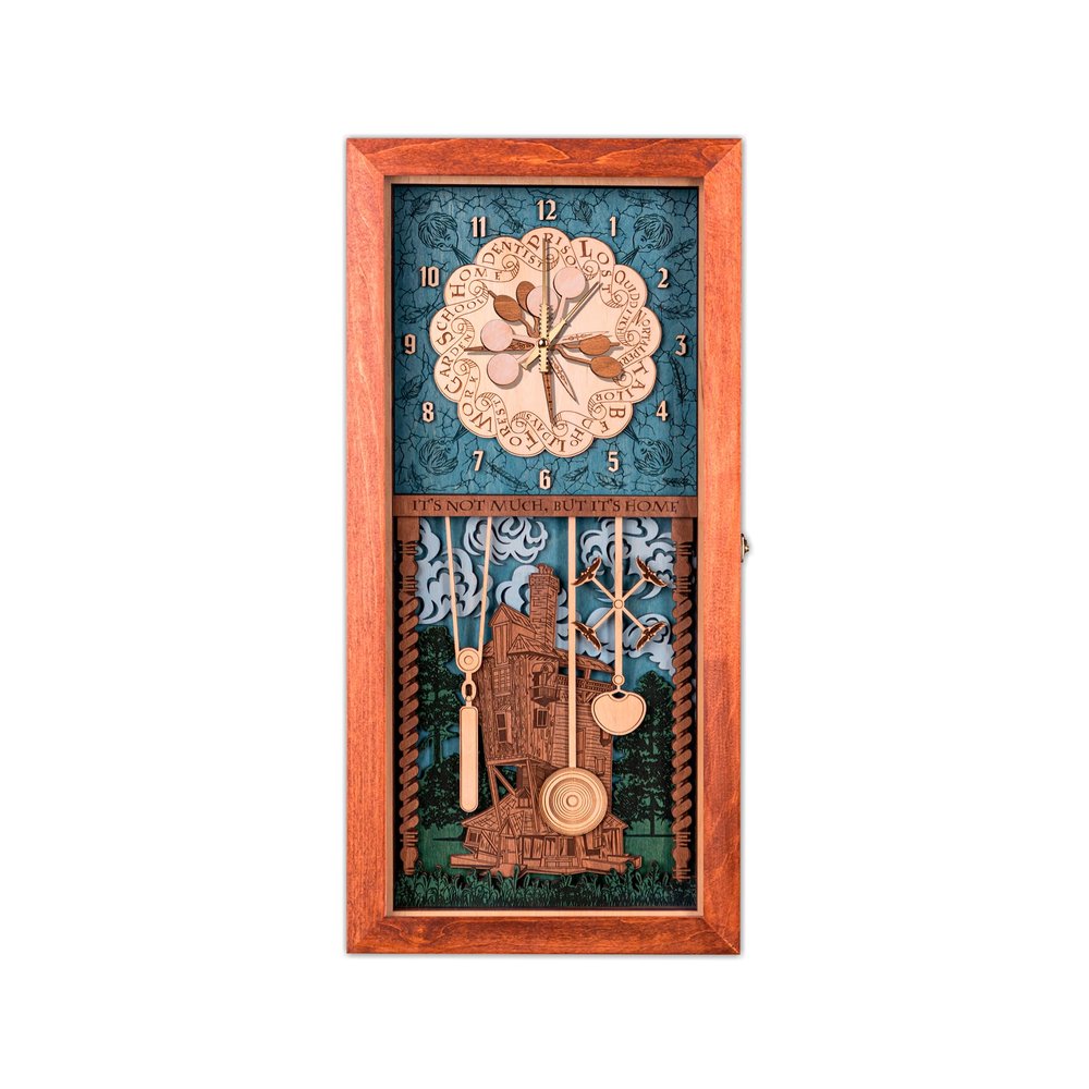 ZE WOOD Weasley Family Harry Potter 3D Wall Clock - Collectible Reddish Brown Wooden Clock, Silent Large Modern Rustic Decorative Home Decor for Harry Potter Fans, Mother's Day Gift (8 spoons, M)