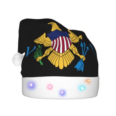 DWWKWJ Us Virgin Islands Flag Christmas Hat Xmas Holiday Party Hat With Led Light Santa Hat For Xmas New Year Party Headwear
