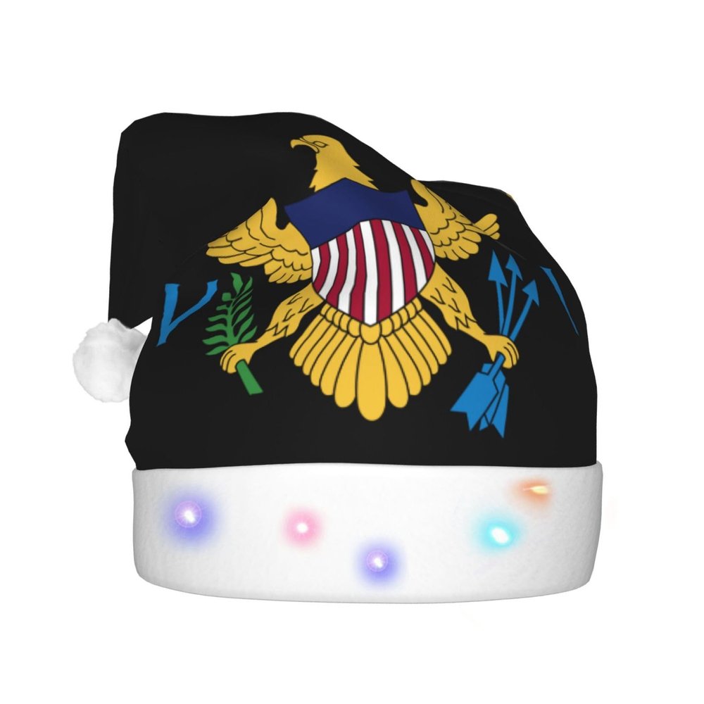 DWWKWJ Us Virgin Islands Flag Christmas Hat Xmas Holiday Party Hat With Led Light Santa Hat For Xmas New Year Party Headwear