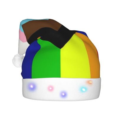 DWWKWJ Lgbt Rainbow Flag Christmas Hat Xmas Holiday Party Hat With Led Light Santa Hat For Xmas New Year Party Headwear