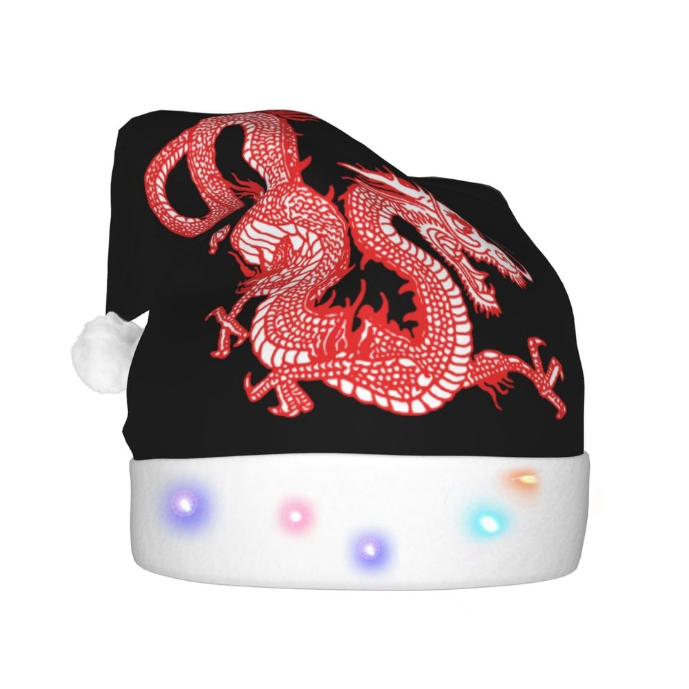 Red Chinese Dragon Christmas Hat Xmas Holiday Party Hat With Led Light Santa Hat For Xmas New Year Party Headwear