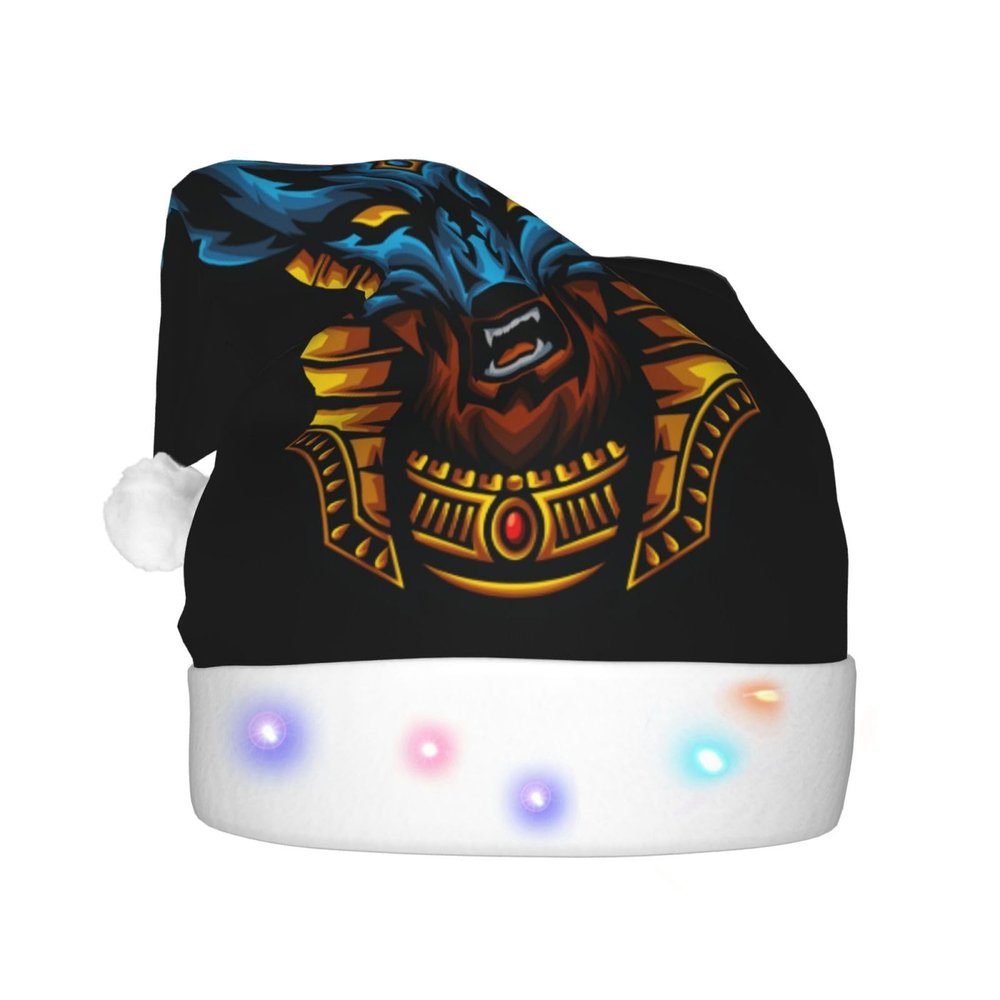 DWWKWJ Egypt Anubis Christmas Hat Xmas Holiday Party Hat With Led Light Santa Hat For Xmas New Year Party Headwear