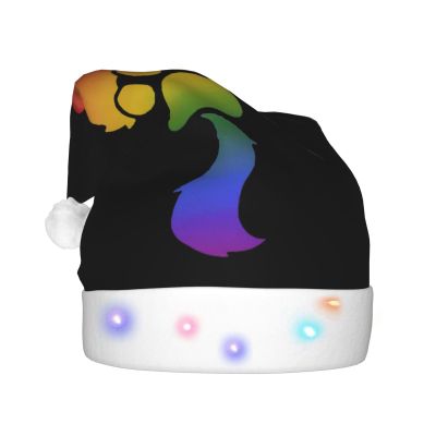 DWWKWJ Gay Furry Pride Flags Christmas Hat Xmas Holiday Party Hat With Led Light Santa Hat For Xmas New Year Party Headwear