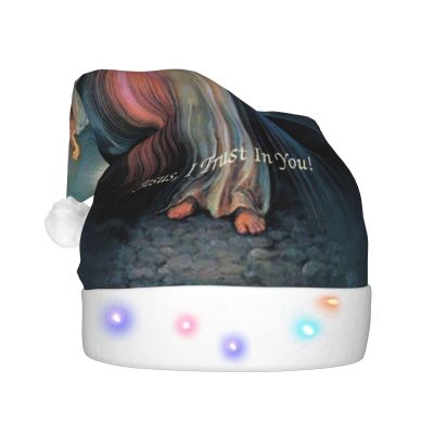 Divine Mercy Novena Christmas Hat Xmas Holiday Party Hat With Led Light Santa Hat For Xmas New Year Party Headwear