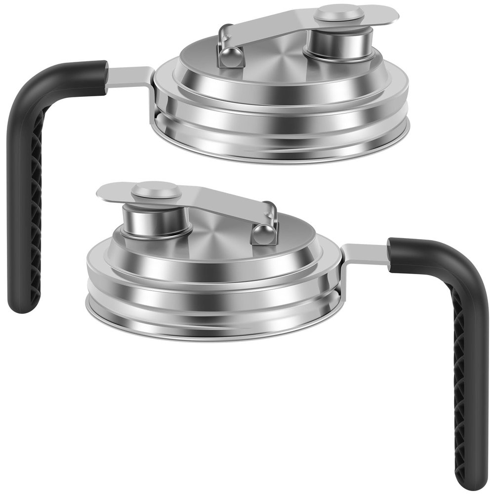 2 Packs Mason Jar Pour Spouts Lid, Stainless Steel Mason Jar Lids with Handle, Mason Jar Pitcher Lid with Pour Spouts Wide Mouth,No Rust Leaking Proof for Home Brewing Fruit Fermenting Drinks Airtight