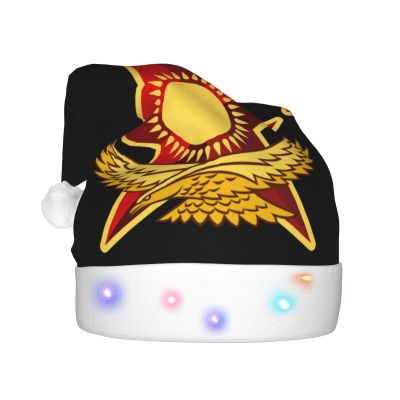DWWKWJ Coat Of Arms Military Of Kazakhstan Christmas Hat Xmas Holiday Party Hat With Led Light Santa Hat For Xmas New Year Party Headwear