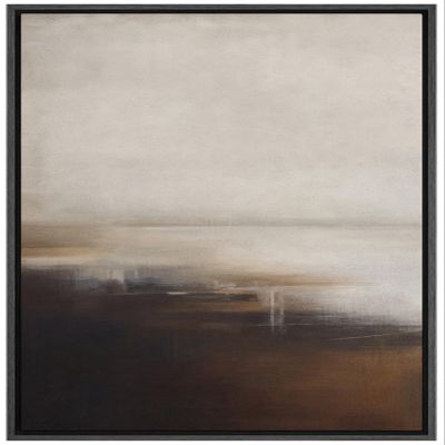 SIGNFORD Framed Canvas Print Wall Art Neutral Abstract Coastal Landscape Soft Brown and Beige Hues Illustrations Modern Art Decorative Relax/Calm for Living Room, Bedroom, Office - 16"x24" Black