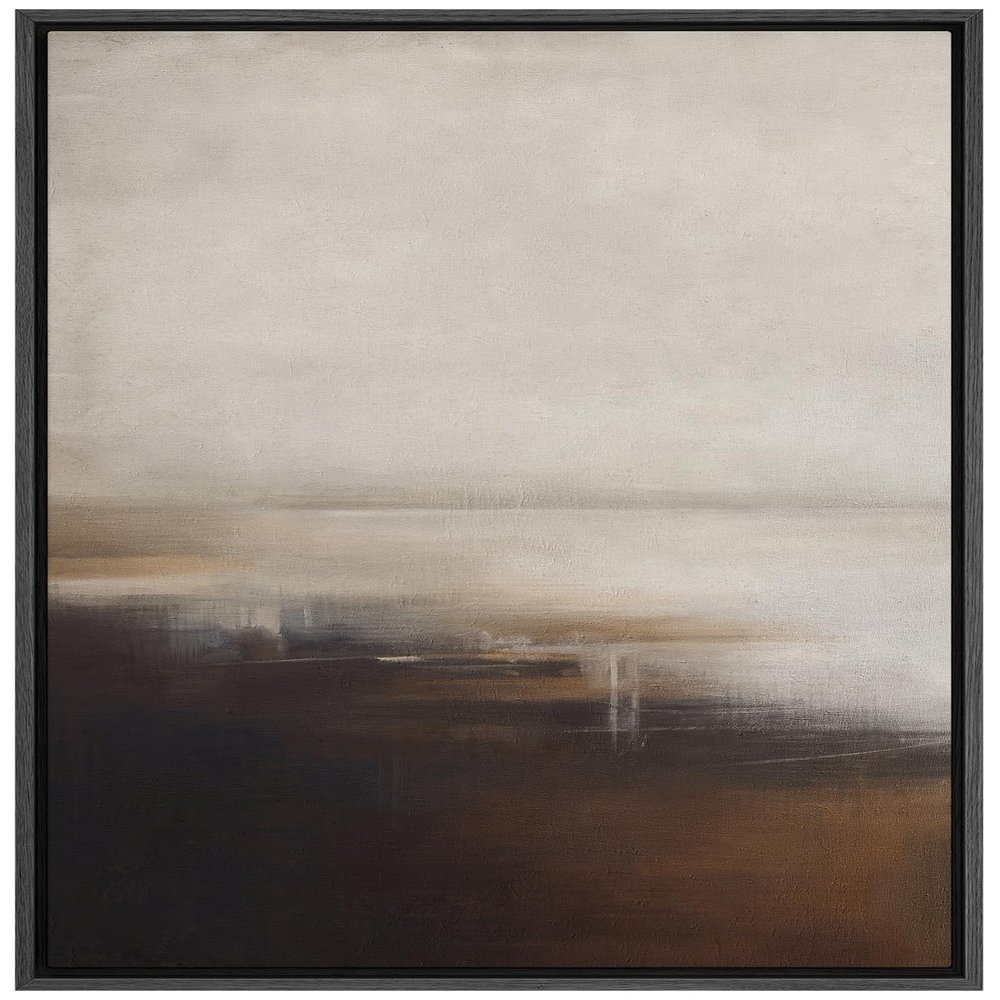 SIGNFORD Framed Canvas Print Wall Art Neutral Abstract Coastal Landscape Soft Brown and Beige Hues Illustrations Modern Art Decorative Relax/Calm for Living Room, Bedroom, Office - 16"x24" Black